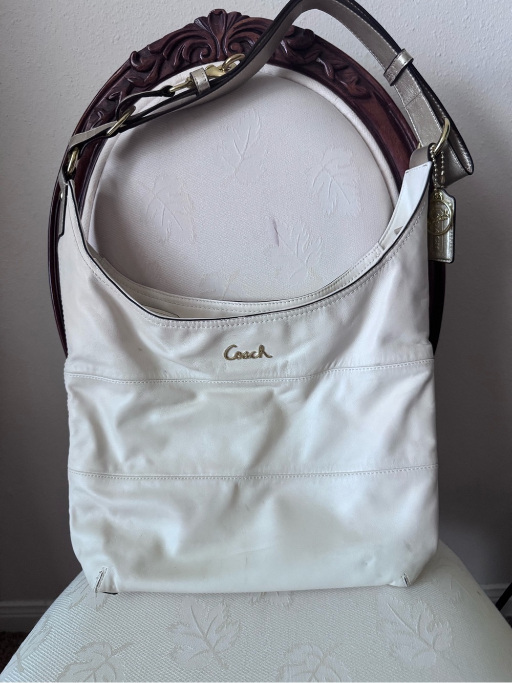 Coach White Leather Shoulder Hobo with Gold Hardware